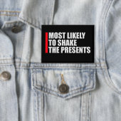 Most Likely to Shake the Presents Christmas Humor Button (Insitu)