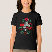 Most Likely to Shake the Presents Christmas Humor Tri-Blend Shirt (Voorkant)