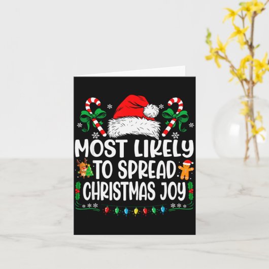 Most Likely To Spread Christmas Joy Family Matchin Kaart (Gele Bloem)