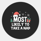 Most Likely To Take A Nap Christmas Funny Xmas Lon Ronde Sticker (Voorkant)
