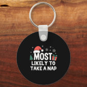 Most Likely To Take A Nap Christmas Funny Xmas Lon Sleutelhanger (Voorkant)