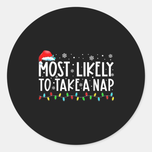 Most Likely To Take A Nap Christmas Ronde Sticker (Voorkant)