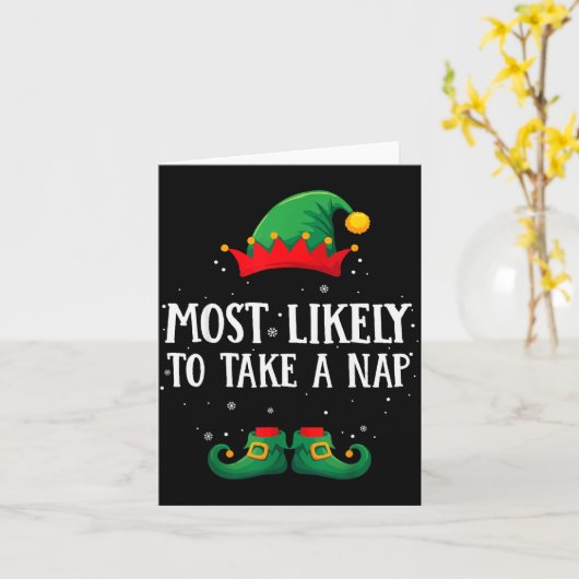 Most Likely To Take A Nap Matching Christmas Elf Kaart (Gele Bloem)
