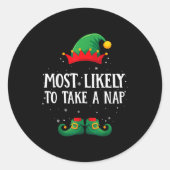 Most Likely To Take A Nap Matching Christmas Elf Ronde Sticker (Voorkant)