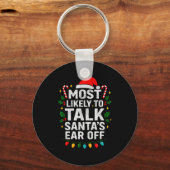 Most Likely To Talk Santa's Ear Off Christmas Sant Sleutelhanger (Voorkant)