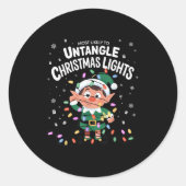 Most Likely To Untangle Christmas Lights Elf  Ronde Sticker (Voorkant)