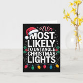 Most Likely To Untangle Christmas Lights Funny Hol Kaart (Gele Bloem)