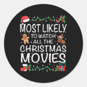 Most Likely To Watch The Christmas Movies Family C Ronde Sticker (Voorkant)