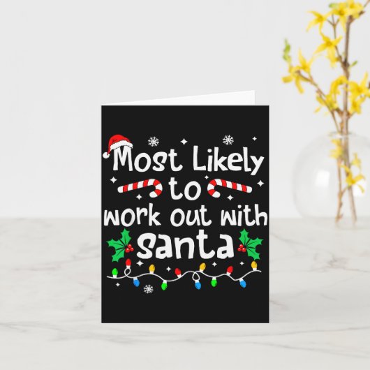 Most Likely To Work Out With Santa Christmas Match Kaart (Gele Bloem)