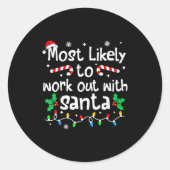 Most Likely To Work Out With Santa Christmas Match Ronde Sticker (Voorkant)