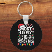 Most Likely Win Ugly Sweater Party Humor Holiday L Sleutelhanger (Voorkant)