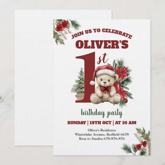 Most Onederful Time Christmas 1st Birthday Party Kaart (Voorkant / Achterkant)