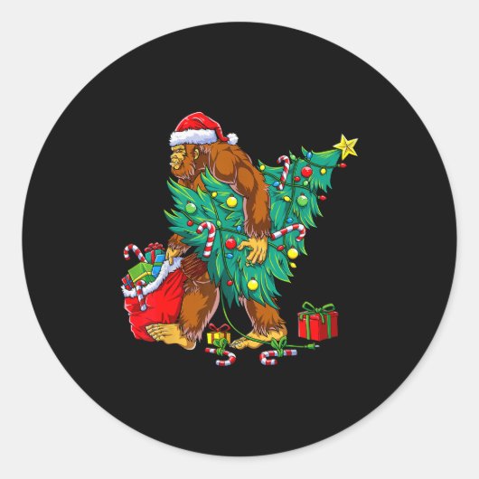 Most Wonderful Christmas Co Bigfoot Christmas Tree Ronde Sticker (Voorkant)