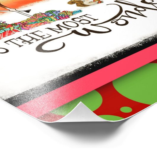 Most Wonderful Time Festive Deer Tree Christmas Foto Afdruk (Hoek)