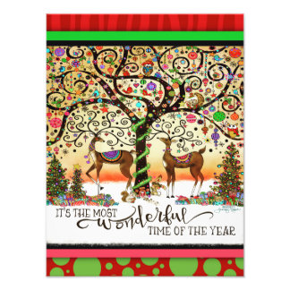 Most Wonderful Time Festive Deer Tree Christmas Foto Afdruk