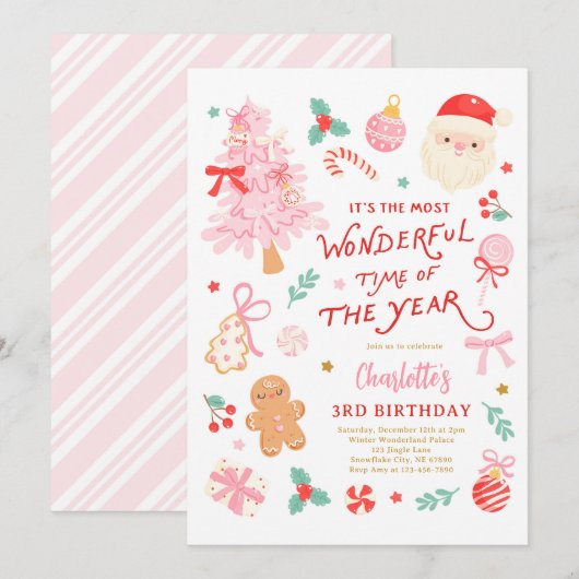 Most Wonderful Time Of Year Christmas Birthday Kaart (Voorkant / Achterkant)