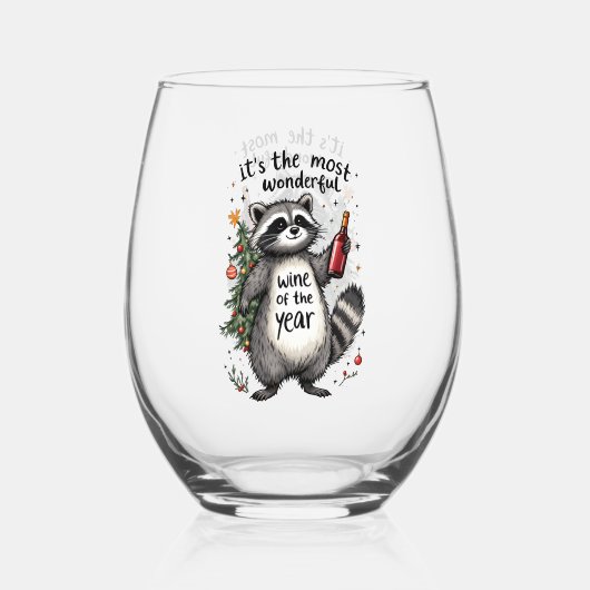 Most Wonderful Wine of the Year Raccoon  Wijnglas Zonder Voet (Voorkant)
