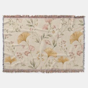 Mostaard Bloemige Vintage Wingerd Botanische Worpd Deken