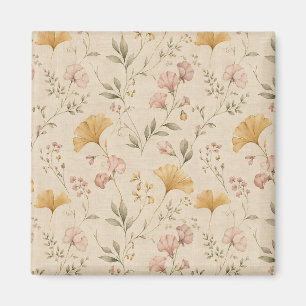 Mostaard Bloemige Vintage Wingerd Botanische Worpd Magneet