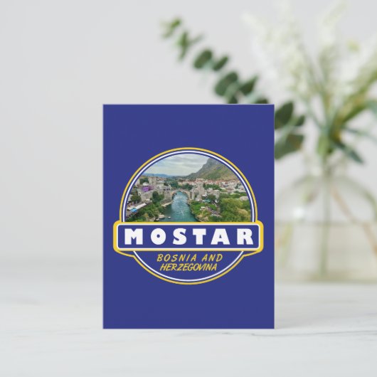Mostar Bosnia and Herzegovina Travel Art Emblem Briefkaart (Staand voorkant)
