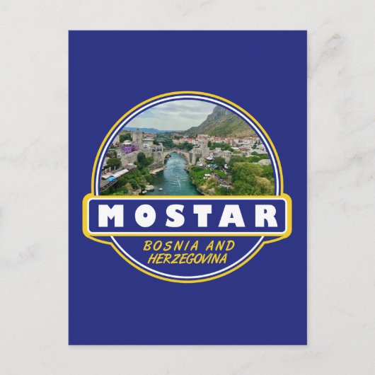 Mostar Bosnia and Herzegovina Travel Art Emblem Briefkaart (Voorkant)