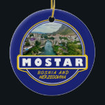 Mostar Bosnia and Herzegovina Travel Art Emblem Keramisch Ornament<br><div class="desc">Reisontwerp van de mostar retro in een embleemstijl. Het is gekend voor de iconische Stari Meest (Oude Brug),  een gereconstrueerde middeleeuwse gebogen brug.</div>