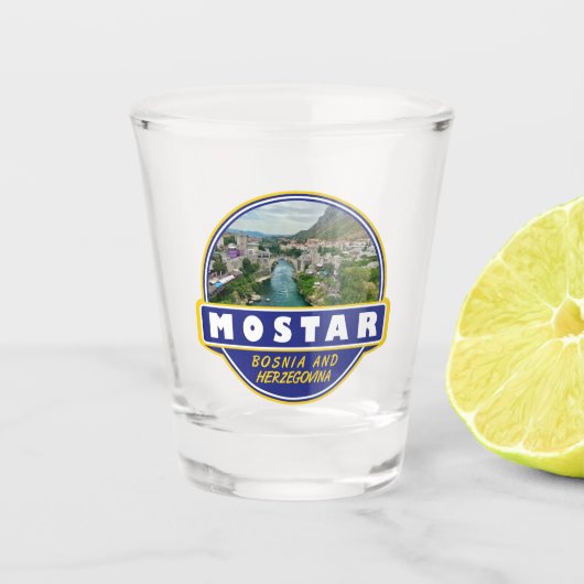 Mostar Bosnia and Herzegovina Travel Art Emblem Shot Glas (Voorkant)