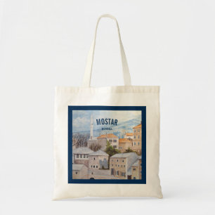 Mostar, Bosnia - het Acryl Schilderen Townscape Tote Bag