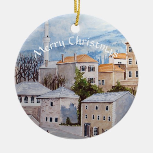 Mostar Bosnia Townscape Painting Keramisch Ornament (Voorkant)