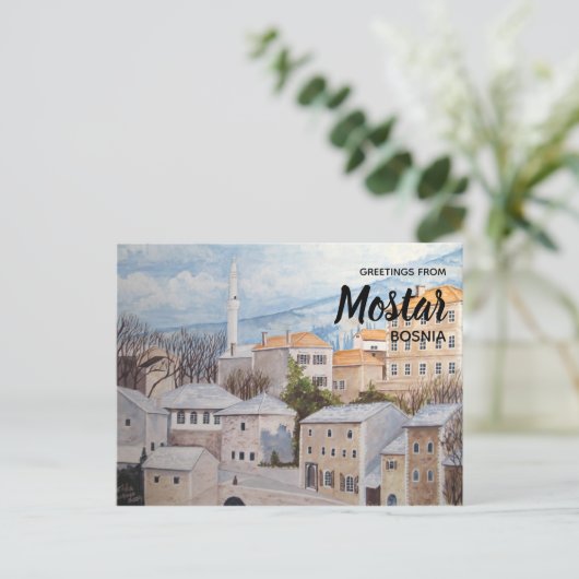 Mostar, Bosnië - Acryltueel schilderen Briefkaart (Staand voorkant)