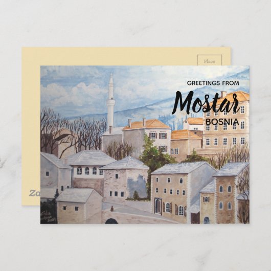 Mostar, Bosnië - Acryltueel schilderen Briefkaart (Voorkant / Achterkant)