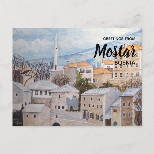 Mostar, Bosnië - Acryltueel schilderen Briefkaart (Voorkant)