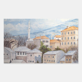 Mostar, Bosnië - Acryltueel schilderen Rechthoekige Sticker