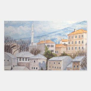 Mostar, Bosnië - Acryltueel schilderen Rechthoekige Sticker