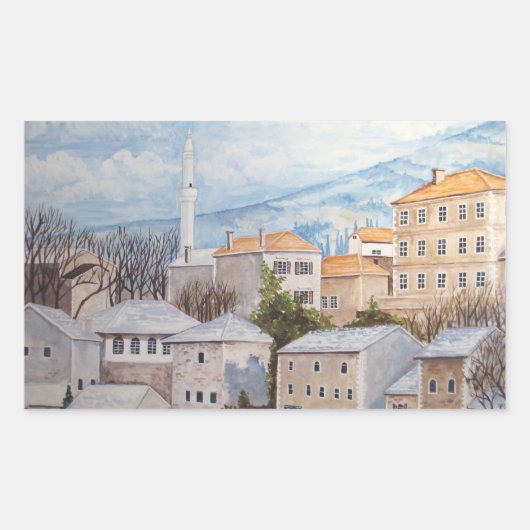 Mostar, Bosnië - Acryltueel schilderen Rechthoekige Sticker (Voorkant)