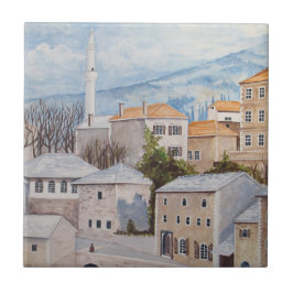 Mostar, Bosnië - Acryltueel schilderen Tegeltje