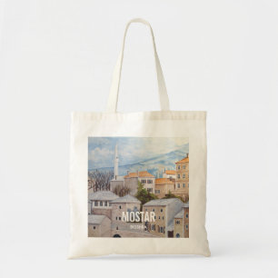 Mostar, Bosnië - Acryltueel schilderen Tote Bag