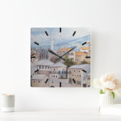 Mostar, Bosnië - Acryltueel schilderen Vierkante Klok (Huis)