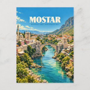Mostar Bosnië en Herzegovina Vintage Reis Kunst Briefkaart