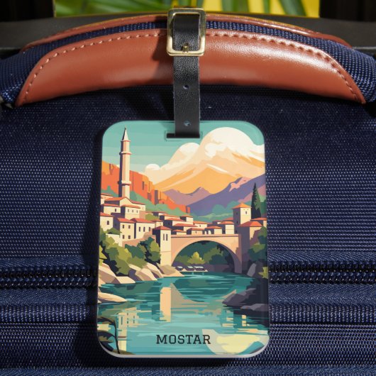 MOstar Bosnië Herzegovina Retro Vintage Reizen Bagagelabel (Voorkant Insitu 2)