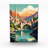 Mostar Bosnië Herzegovina Retro Vintage Reizen Fotoblokken (Voorkant)