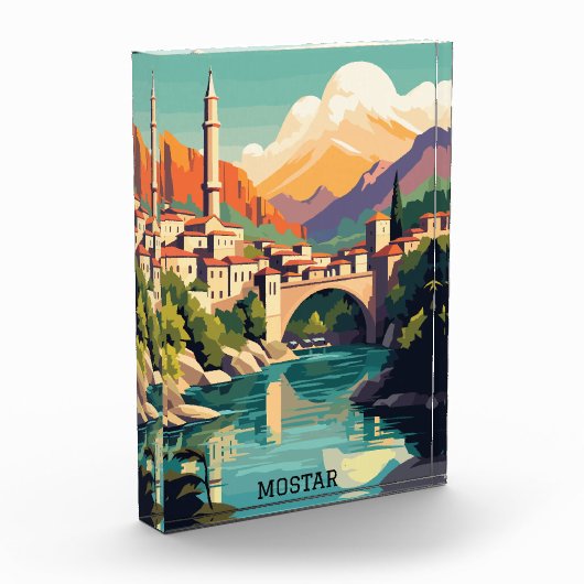 Mostar Bosnië Herzegovina Retro Vintage Reizen Fotoblokken (Links)