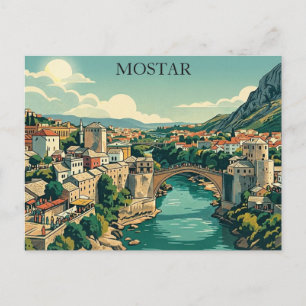Mostar Bosnië Oude Brug Stari Most Retro Reizen Briefkaart