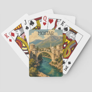 Mostar Bosnië Oude Brug Stari Reisillustratie Pokerkaarten