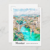 Mostar Bosnië Reizen Waterverf Hand getekend Briefkaart (Voorkant / Achterkant)