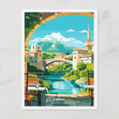 Mostar Bosnië vintage reisillustratie Briefkaart (Voorkant)