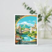 Mostar Bosnië vintage reisillustratie Briefkaart (Staand voorkant)