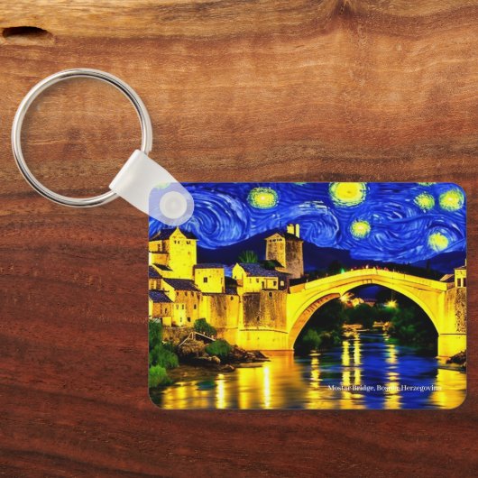 Mostar Bridge, Bosnië-Herzegovina op een sleutelri Sleutelhanger (Achterkant)