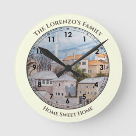 Mostar City Bosnia Acryl Townscape Painting Ronde Klok