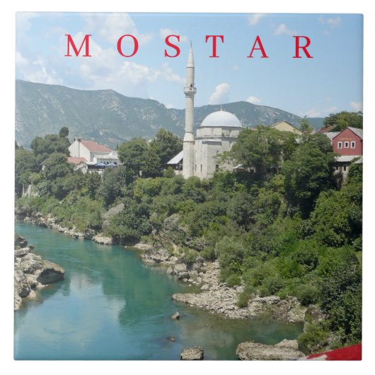 Mostar moskee uitzicht keramische tegel tegeltje (Voorkant)